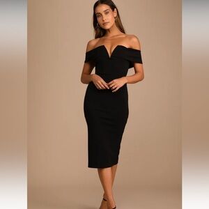 NWOT Lulus My Favorite Night Black Off the Shoulder Midi Dress